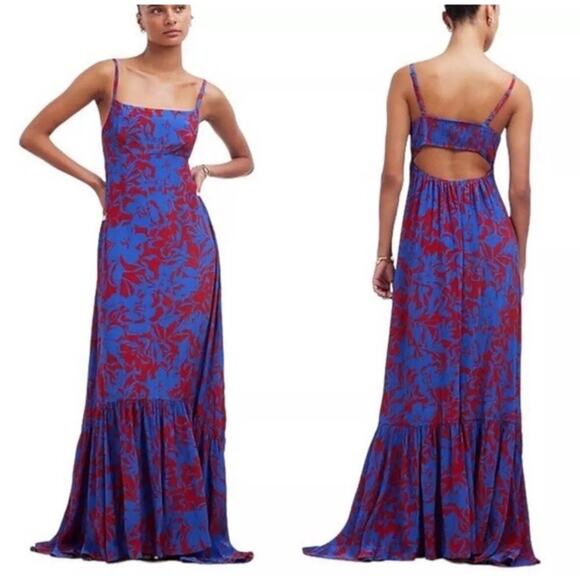 MADEWELL Empire Waist Tank Maxi Dress Sz 0 Red And Blue Floral FLAWED - READ - Picture 2 of 11